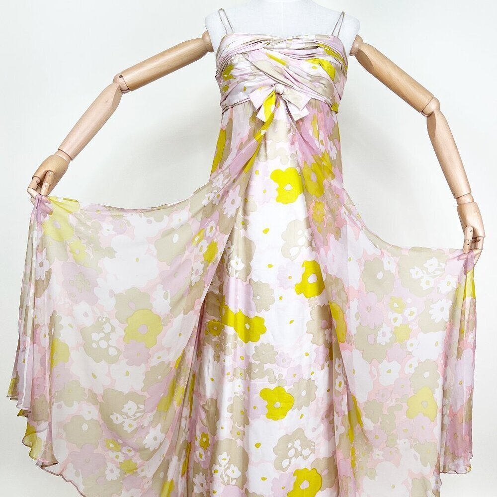 Vintage 60s 70s Custom Made Maxi Dress Gown Floral Print Pleated Romantic Boho - Picture 4 of 13